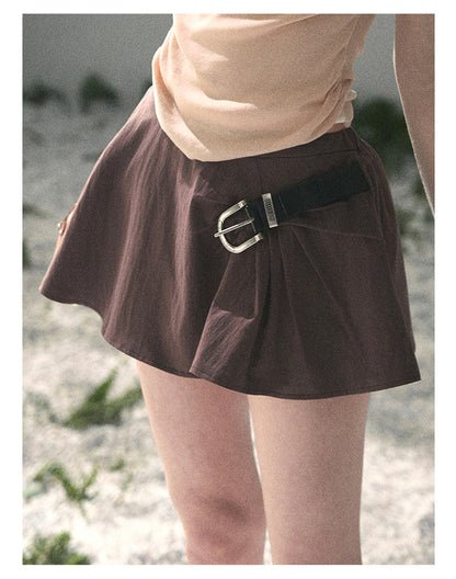 “Corridor Chimes” Chestnut Brown A-Line Puff Mini Skirt