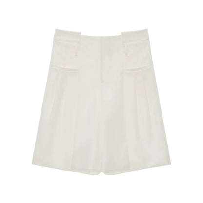 Tailored High-Waist Bermuda Suit Shorts (White / Black)