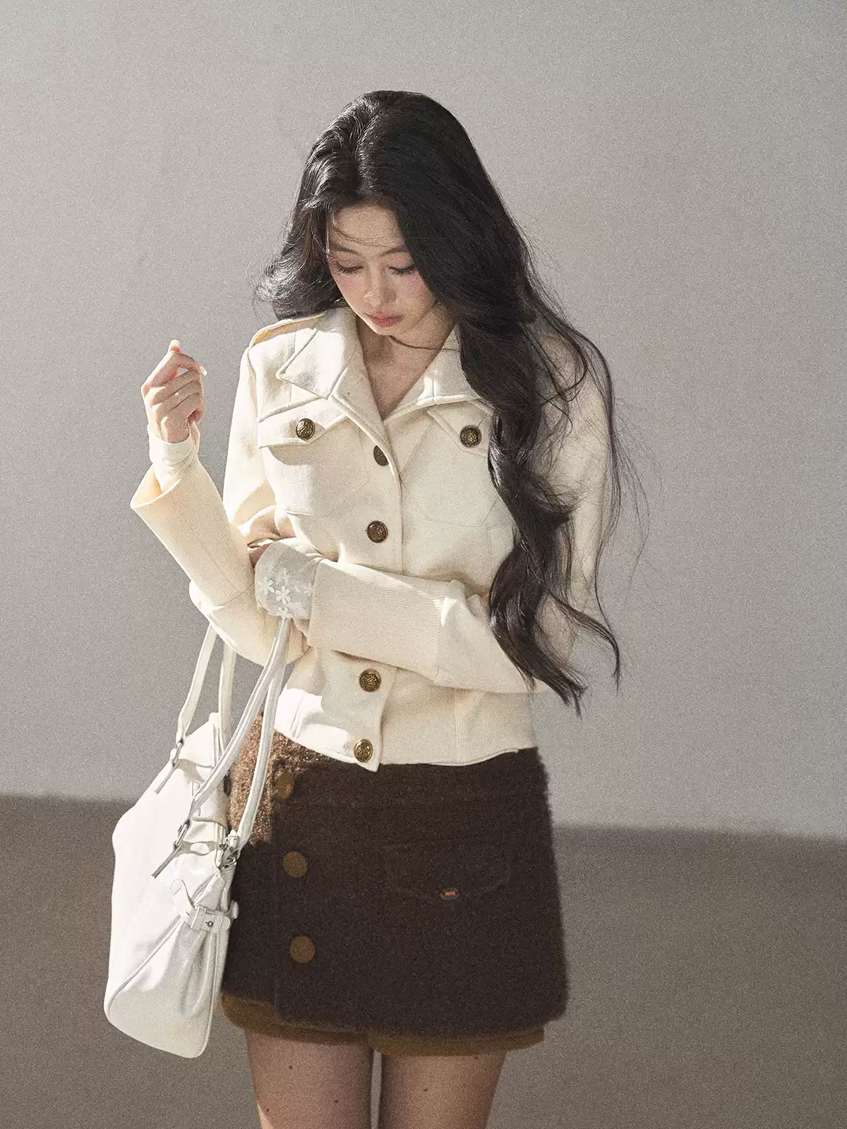 AOMALM - "The Grace of Restraint" Dutch Cheese Faux-Suede Cropped Coat