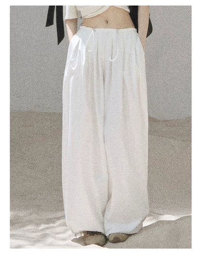 "Lazy Soliloquy" White Peplum Top & Wide-Leg Pants Set