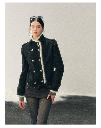 少也眼 "Whispers of a Winter Night" Black Quilted Tweed Jacket