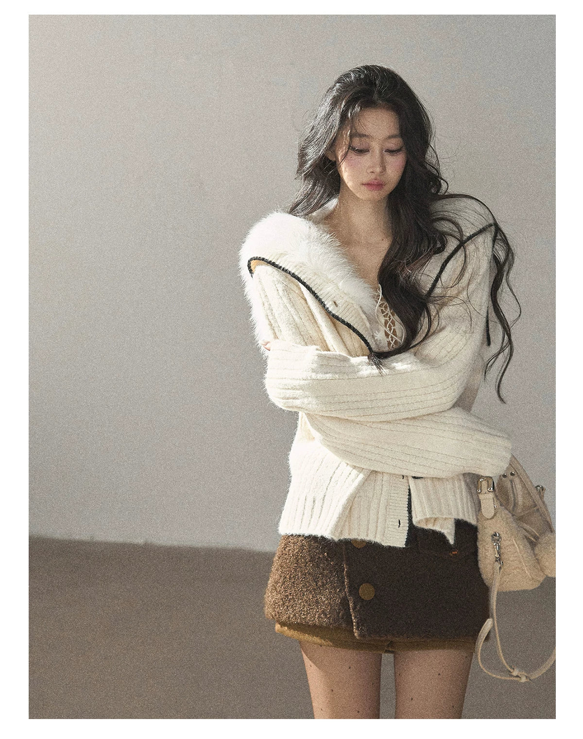 AOMALM - "Wrapped in the Evening Breeze" Milk Rice White Sailor-Collar Wool-Blend Knit Sweater