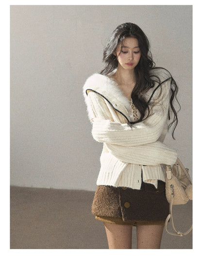 AOMALM - "Wrapped in the Evening Breeze" Milk Rice White Sailor-Collar Wool-Blend Knit Sweater