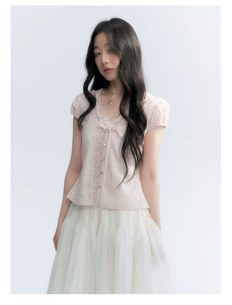 "First Confession" Ivory Lace Bow Cami Top
