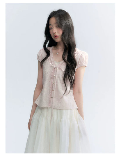 "First Confession" Ivory Lace Bow Cami Top