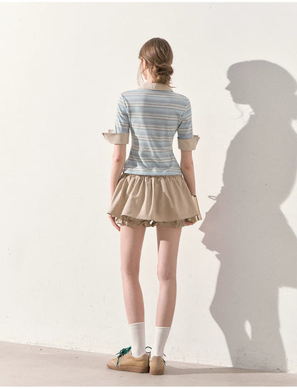 "A Beautiful Forecast" Blue Stripe Layered Polo Knit Top