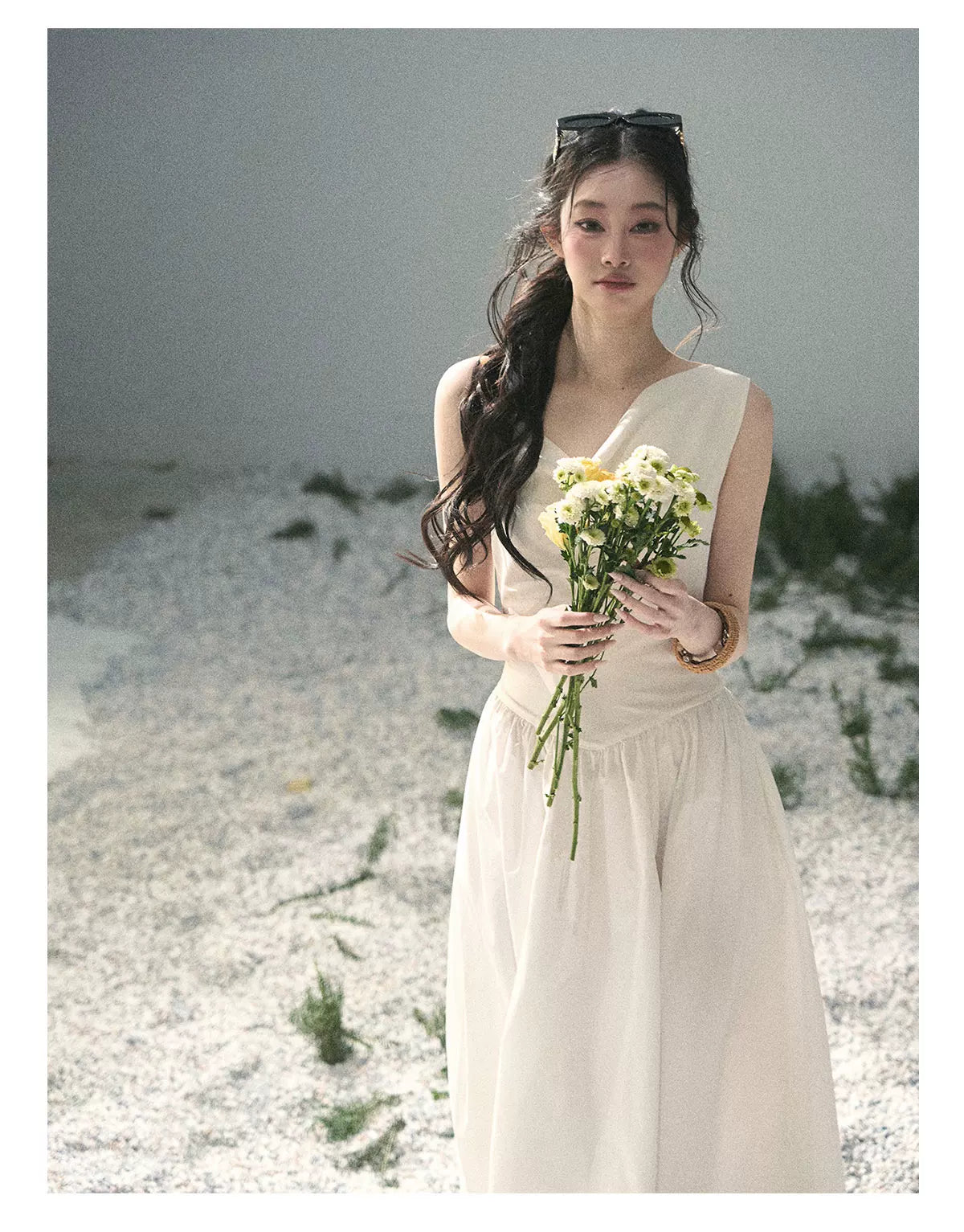 "Moonlight Sonata" Camellia White Elegant Sleeveless Maxi Dress