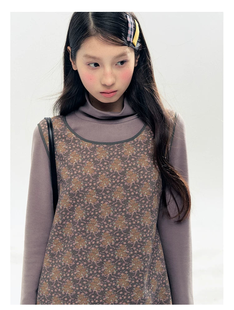 "Lavender Mist" Smoky Mauve Ruffle Ruched Turtleneck Knit Top