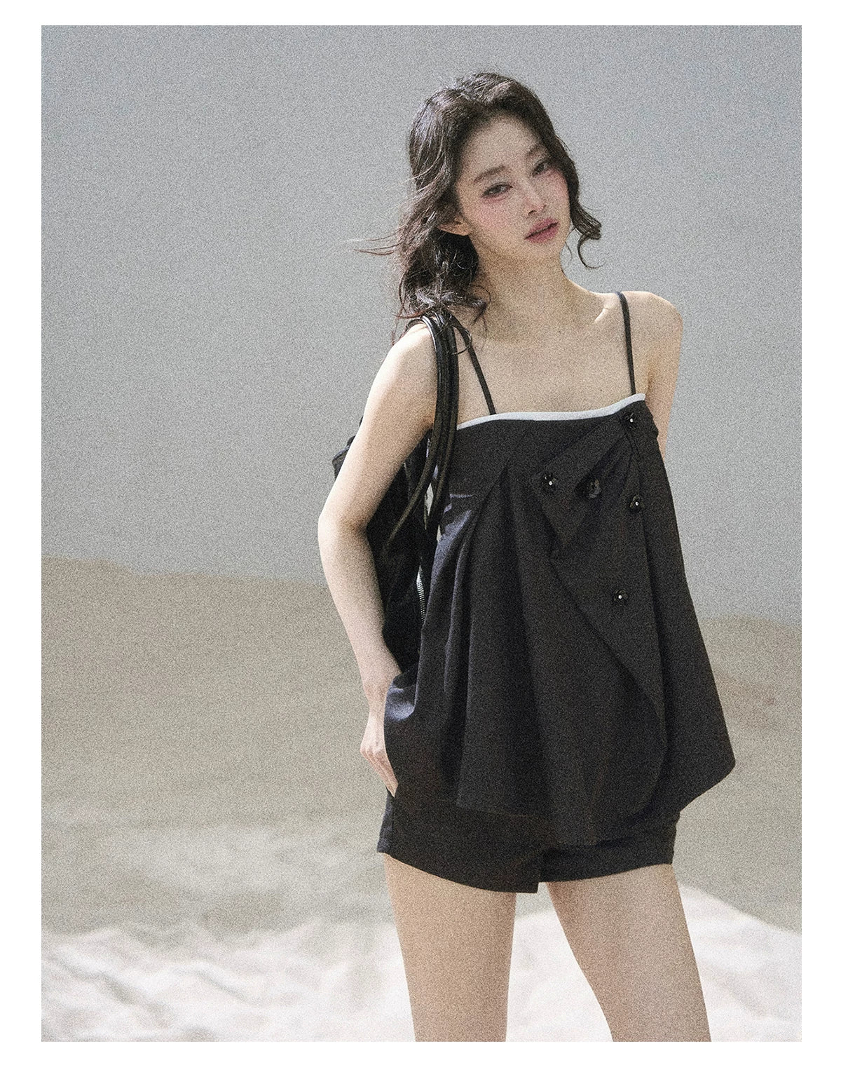 "Flowing Light & Shadow" Slate Gray Cami Top & Skort Two-Piece Set