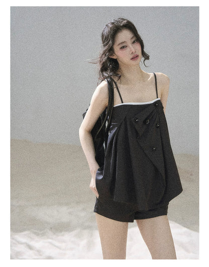 "Flowing Light & Shadow" Slate Gray Cami Top & Skort Two-Piece Set