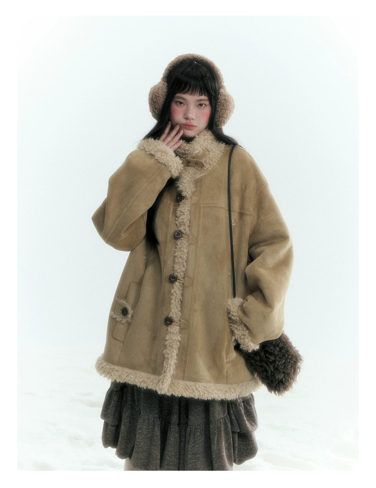 Horridale - Vintage Tan Suede-Effect Sherpa-Lined Stand Collar Jacket