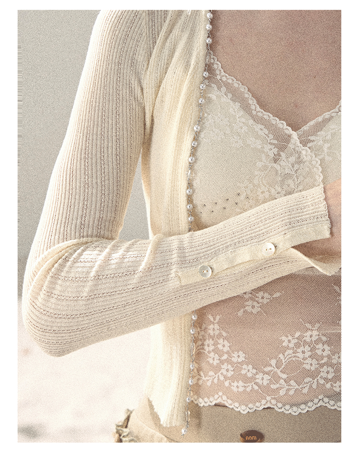 "Translucent Skin" Cream Apricot Lace Camisole Top 455335