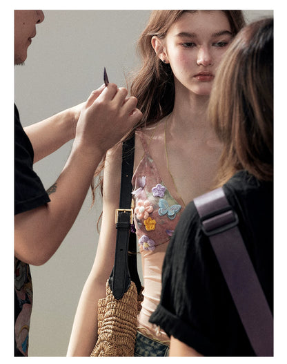"Waiting for a Flower to Bloom" Lotus Pink Sheer Halter Crop Top