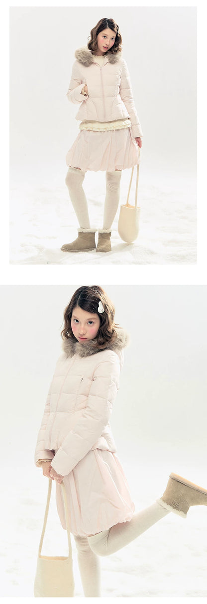 "Pink Bébé" Belle Pink Ballet Down Jacket & Quilted Bubble Mini Skirt Set