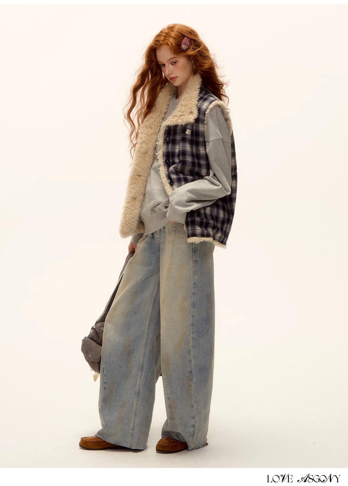 ASGONY - Reversible Plaid & Faux Fur Stand-Collar Vest