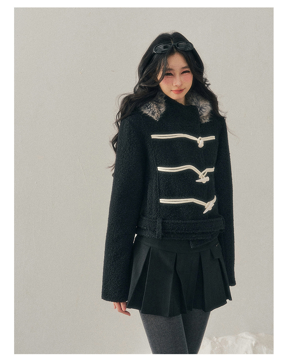 少也眼 "Silent Devotion" Quilted Fringe Wool Coat - Quiet Black