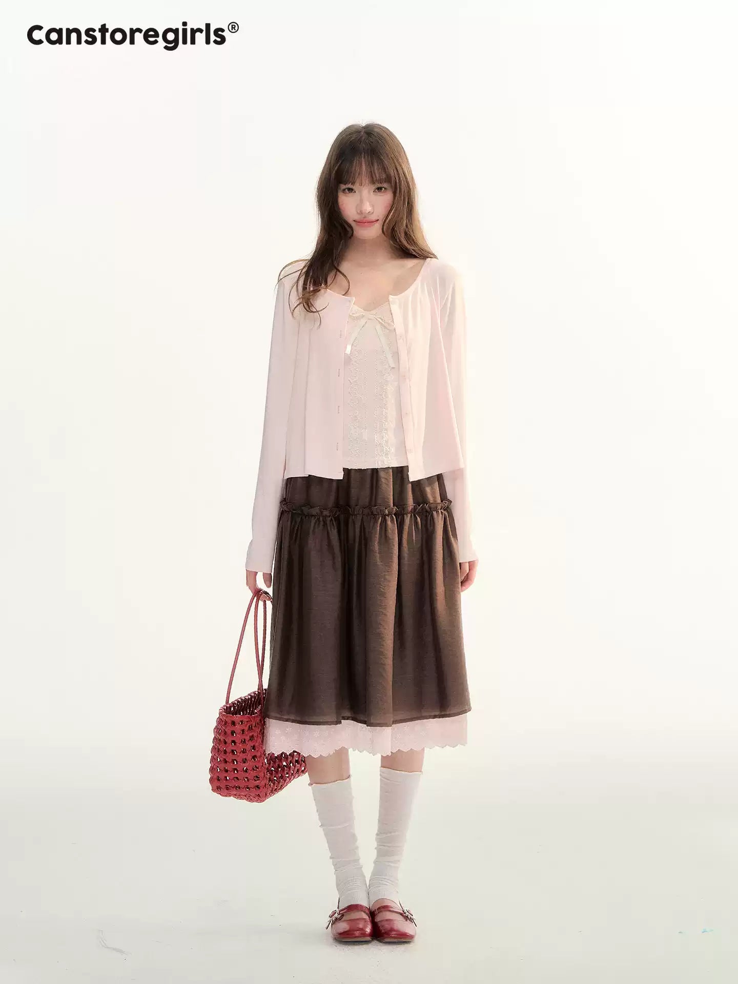 Soft Pink Lace Trim Knit Cami & Cardigan Set LL2026115