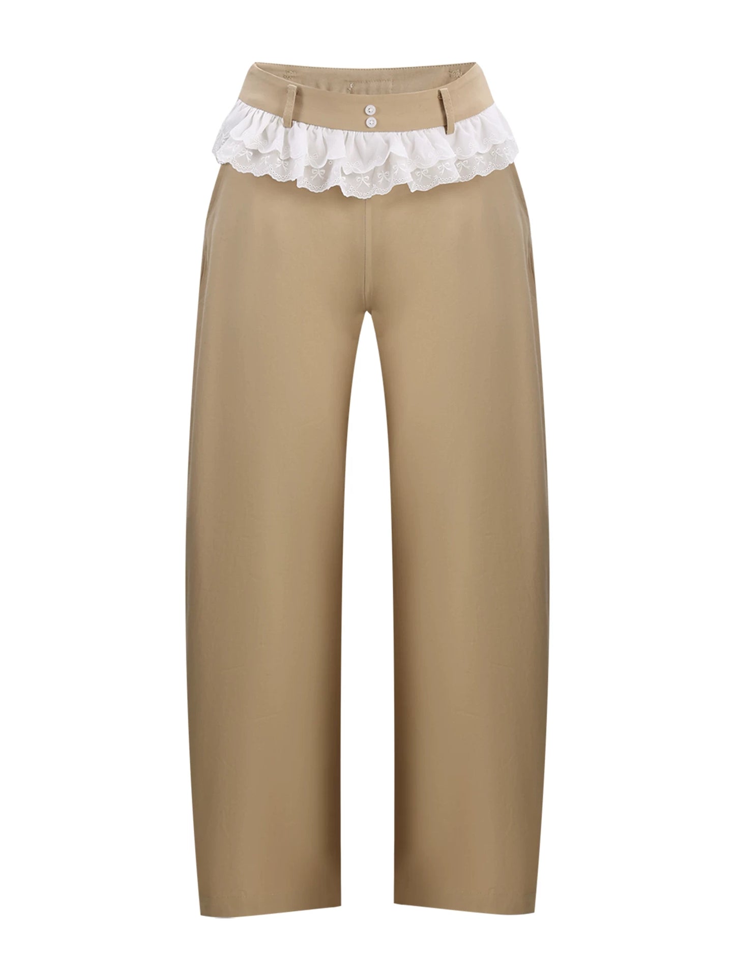 "Soft Horizon" Light Khaki Curved-Leg Pants