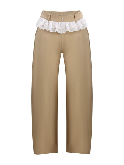 "Soft Horizon" Light Khaki Curved-Leg Pants
