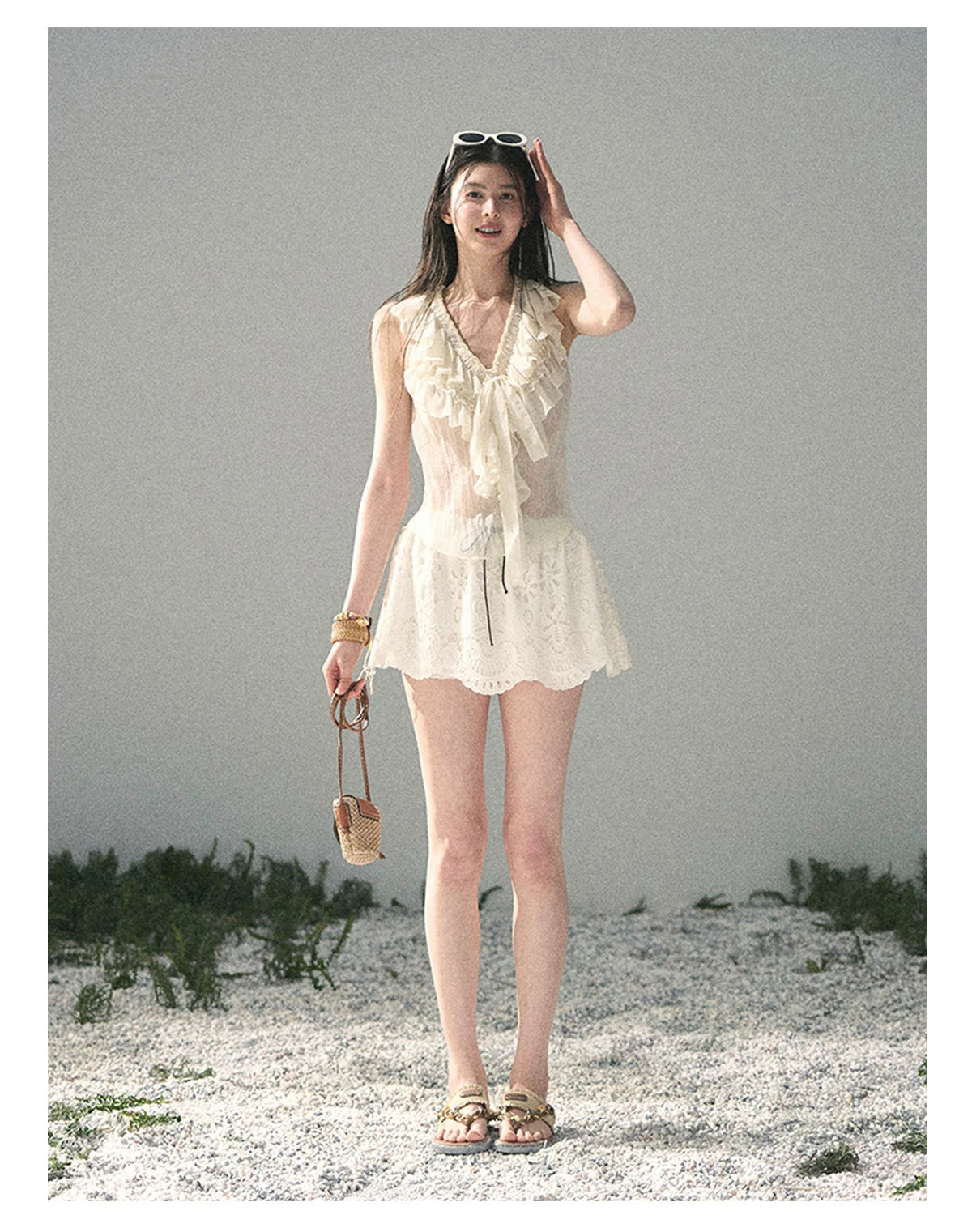 “Moonlight Through Sheer Veils” Ivory Ruffle Chiffon Blouse