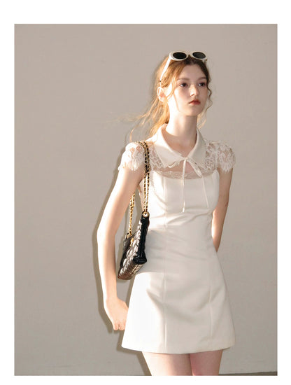 "Moonlit Rose Sonata" Cream Ivory Lace Mini Dress & Cape Set