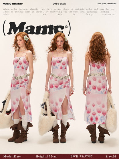 MAMC - Pink Tulip Mesh Slip Dress