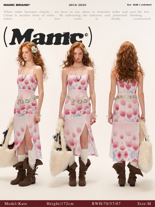 MAMC - Pink Tulip Mesh Slip Dress