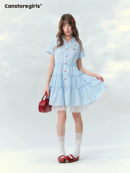 “Weaving Red Melody” Blue Plaid Tiered Ribbon Dress SJ2026125