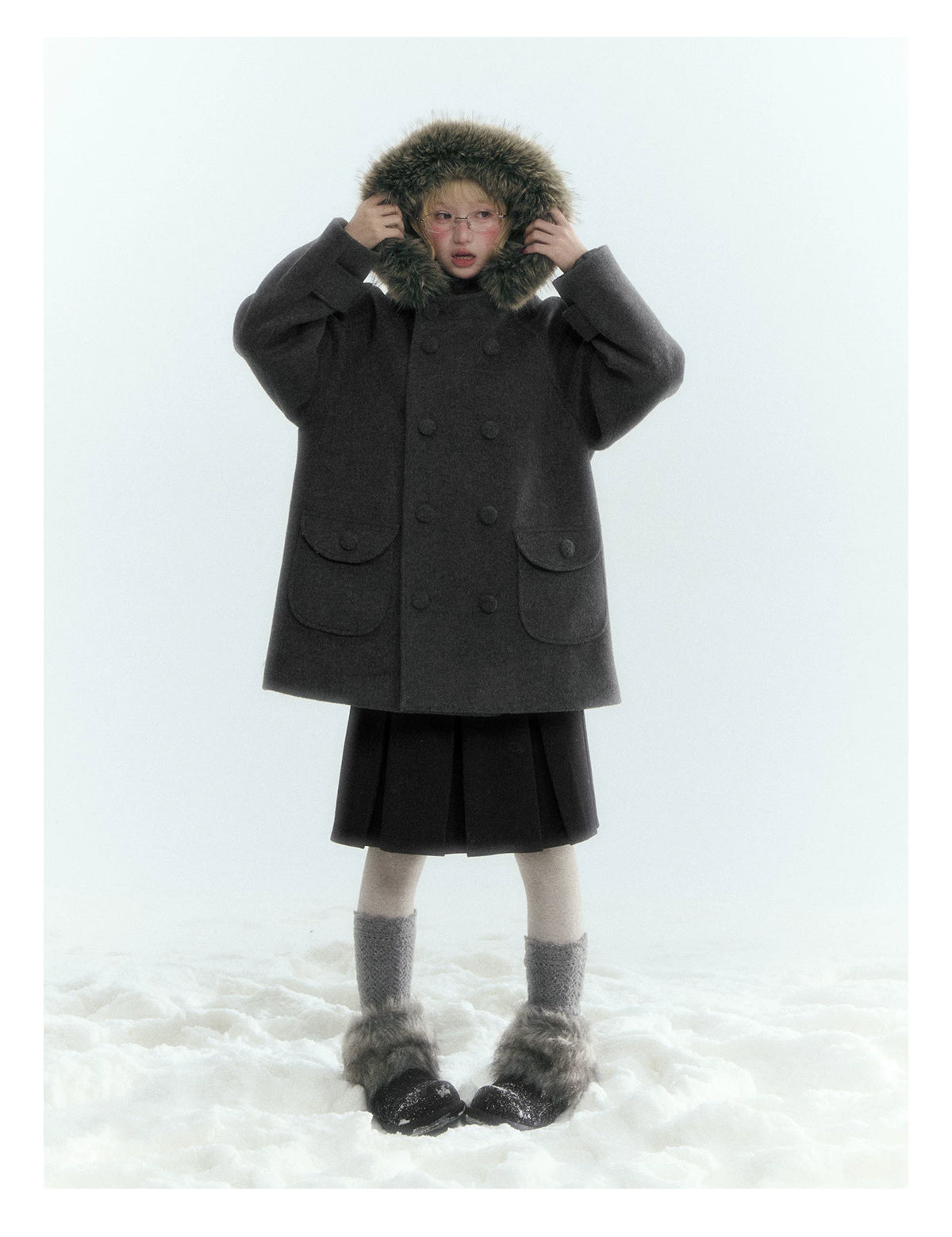 Horridale - Dark Gray Wool-Look A-Line Pleated Mini Skirt