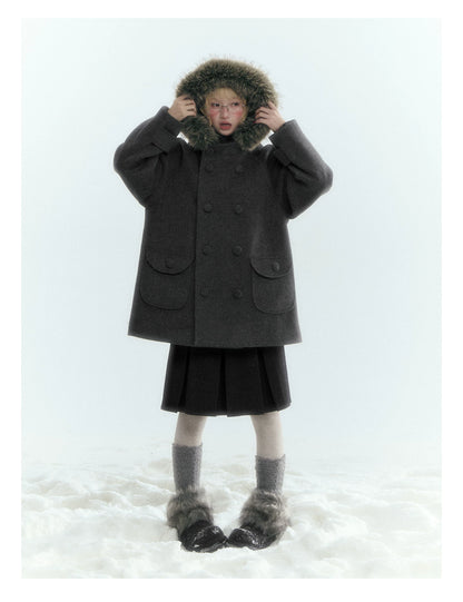 Horridale - Dark Gray Wool-Look A-Line Pleated Mini Skirt