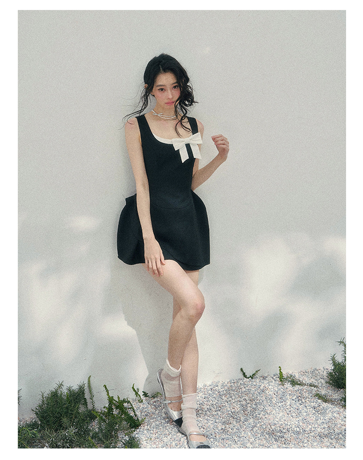 “Falling Sweetness” Midnight Black Bow Mini Dress