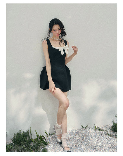 “Falling Sweetness” Midnight Black Bow Mini Dress