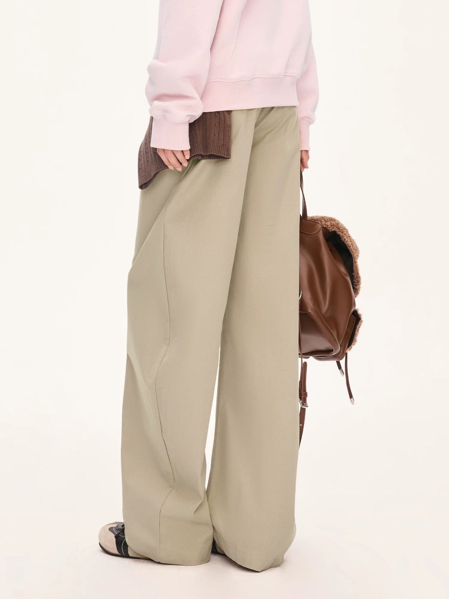 "Soft Horizon" Light Khaki Curved-Leg Pants