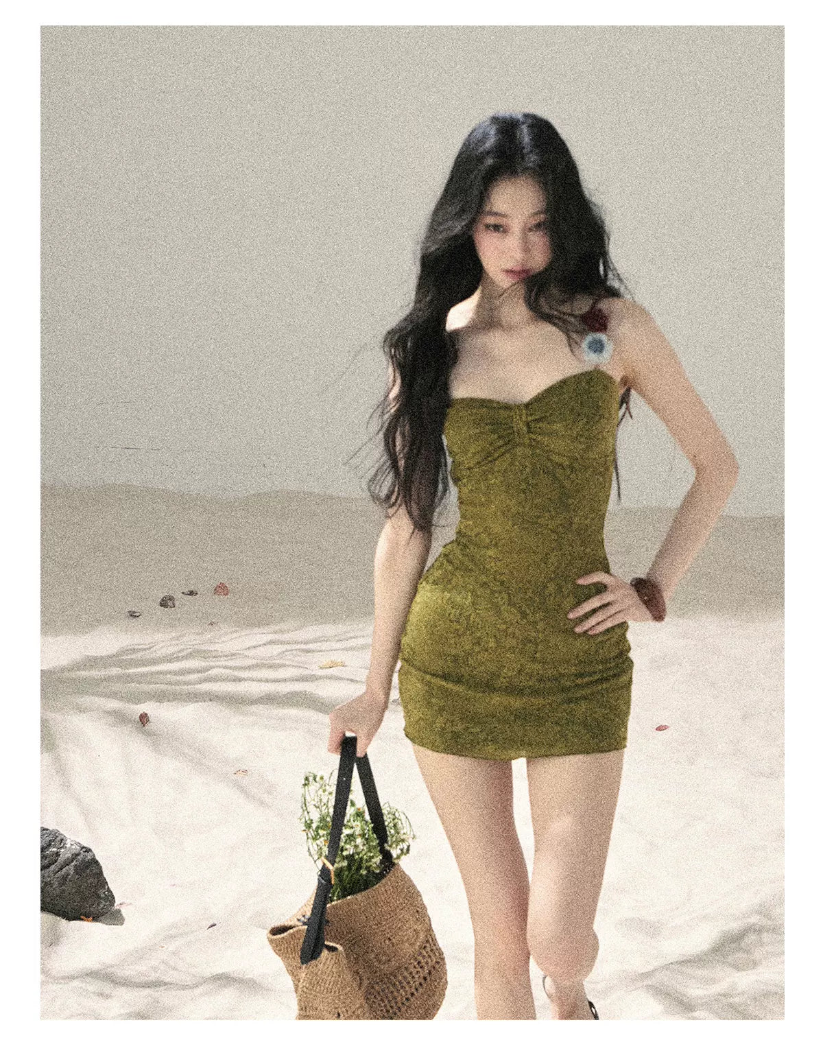 "Entwined Vines" Olive Mist Bodycon Dress & Cardigan Set 543648532