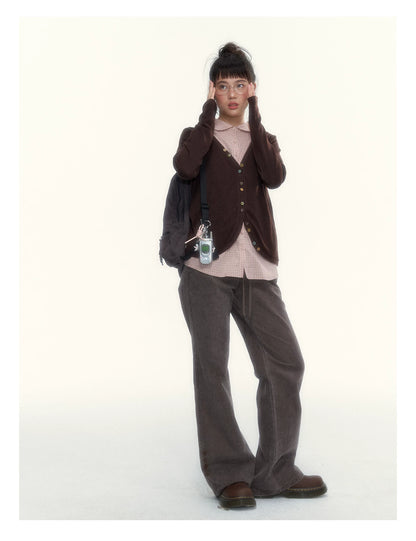 "A Season Called Autumn" Coffee Brown Vintage Washed Wide-Leg Utility Pants
