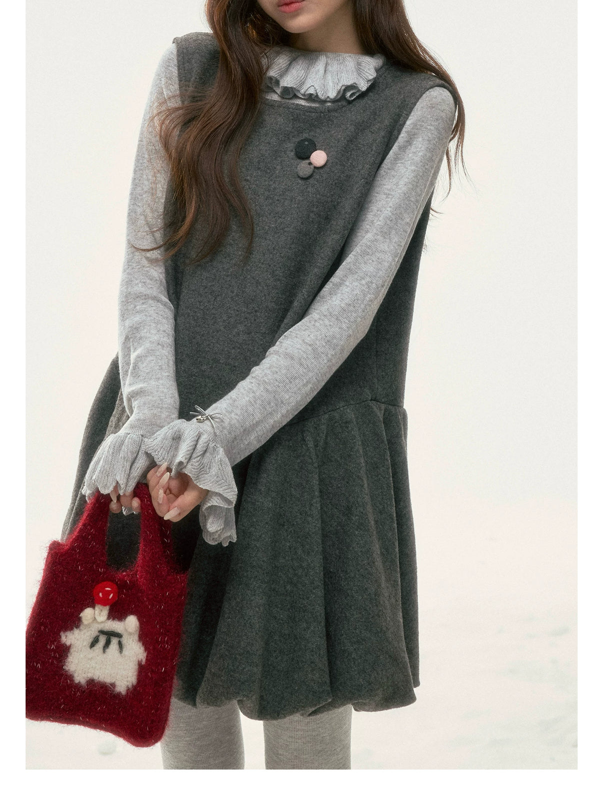 BIBIBENCY - Gray Blouson Cami Dress & Layering Top Set