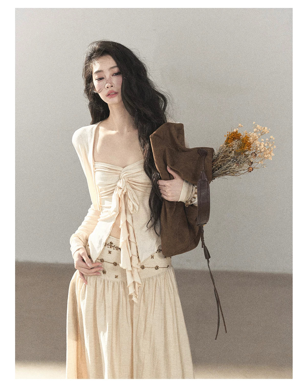 AOMALM - Cream Linen-Blend 3-Piece Set with Beaded Details