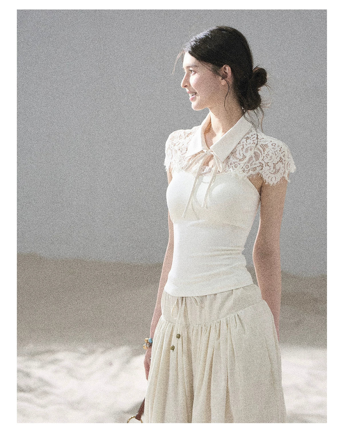 "Moonlit Rose Sonata" Cream Ivory Cami Top & Cape Set