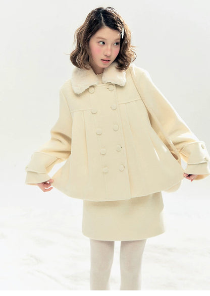 "Morning Mist" A-Line Wool-Blend Mini Skirt (Mist Gray/ Cream Beige)