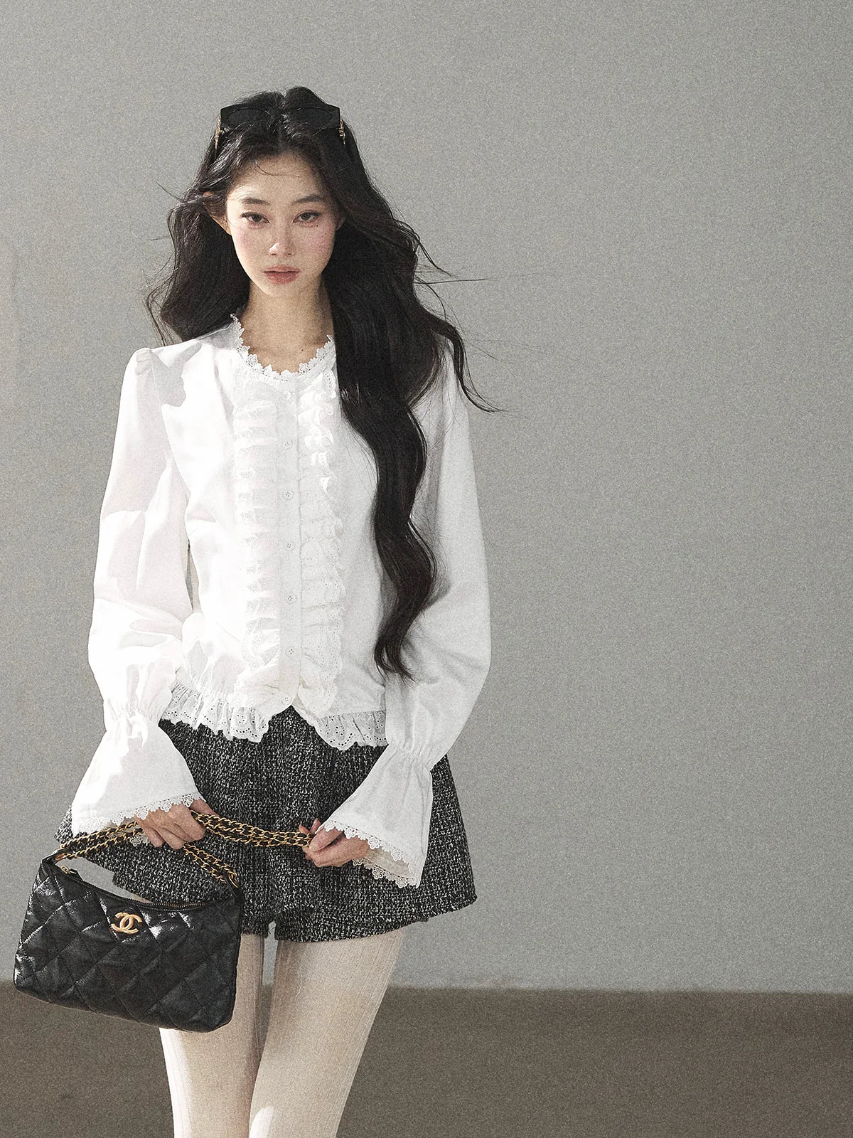 AOMALM - "Bluebells in Bloom" Pearl White Lace Blouse