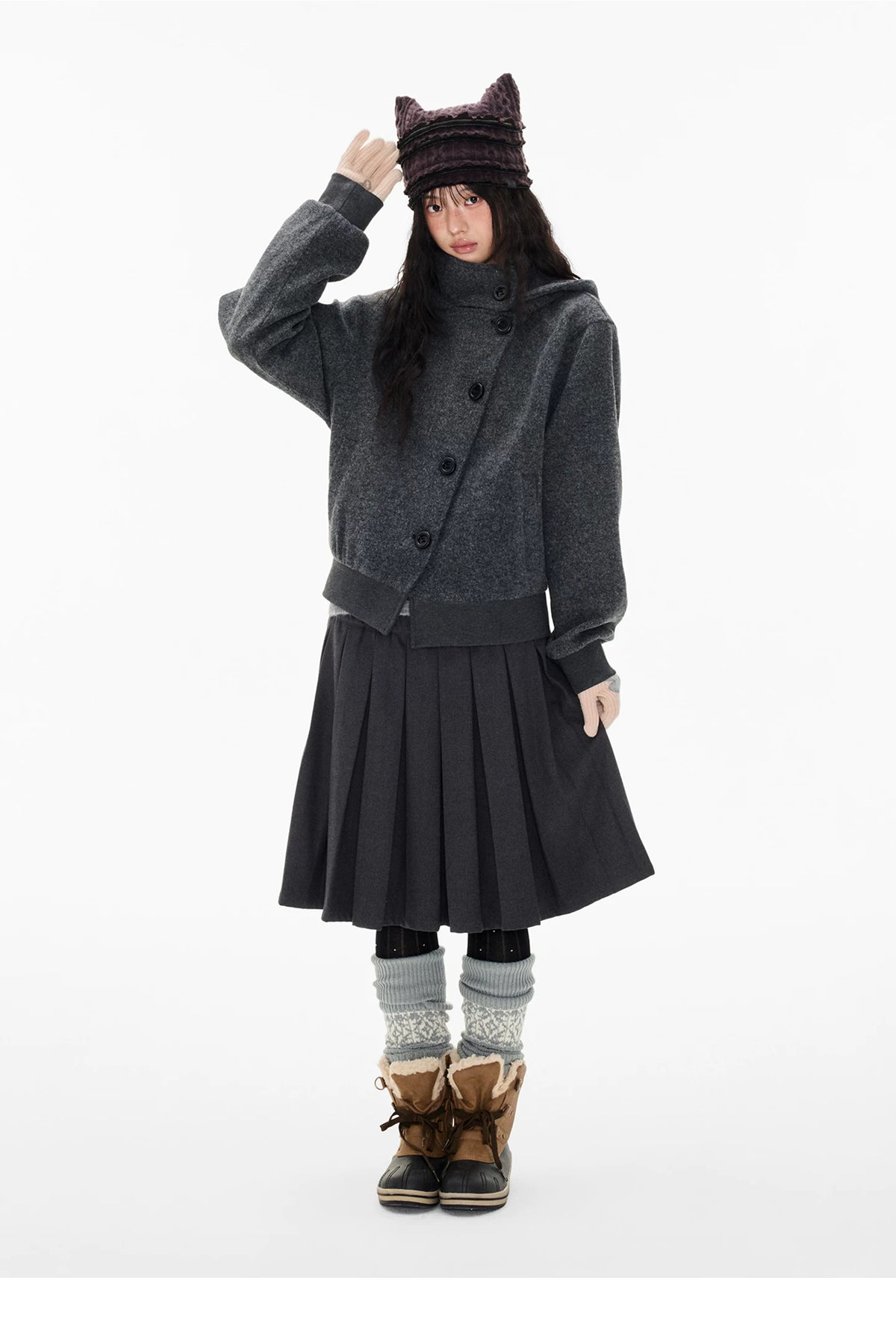 EZEK | Preppy Hooded Wool Blend Jacket with Button Front