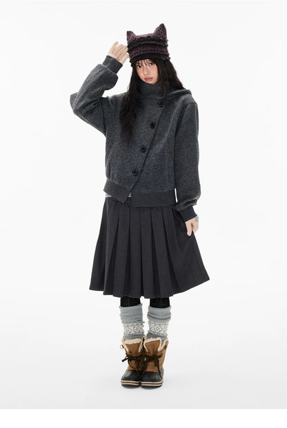 EZEK | Preppy Hooded Wool Blend Jacket with Button Front