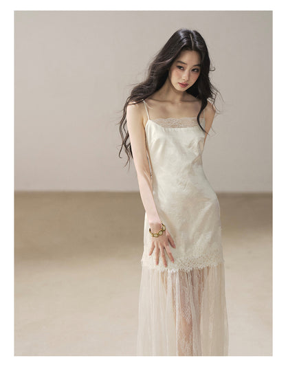 170726 "Your Open Meadow" Cream Apricot White Lace Slip Dress + Gray Taupe Tailored Blazer