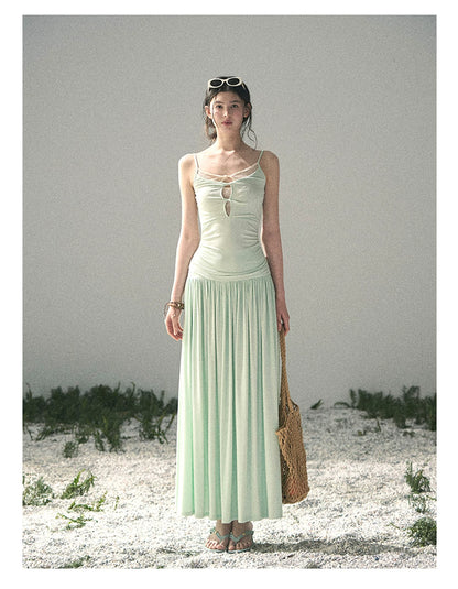 “Mint Afterglow” Jade Green Twist Cutout Top & Maxi Skirt