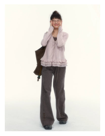 "A Season Called Autumn" Coffee Brown Vintage Washed Wide-Leg Utility Pants