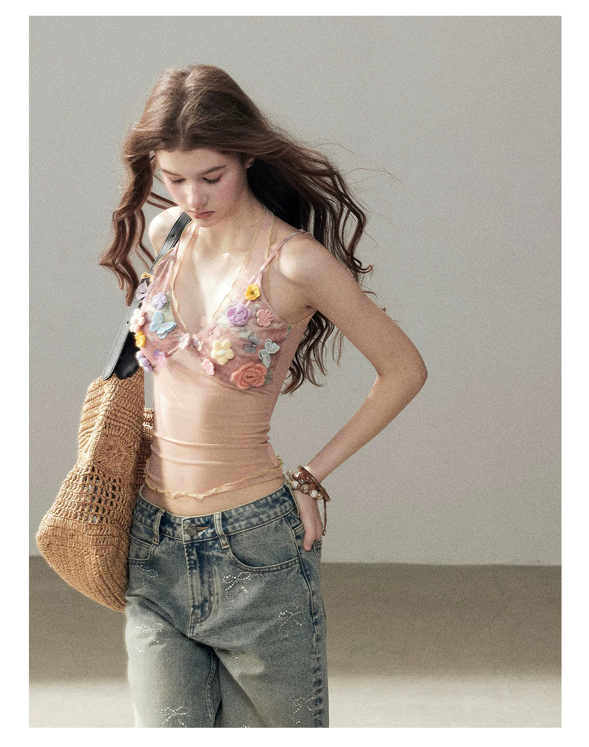 "Waiting for a Flower to Bloom" Lotus Pink Sheer Halter Crop Top
