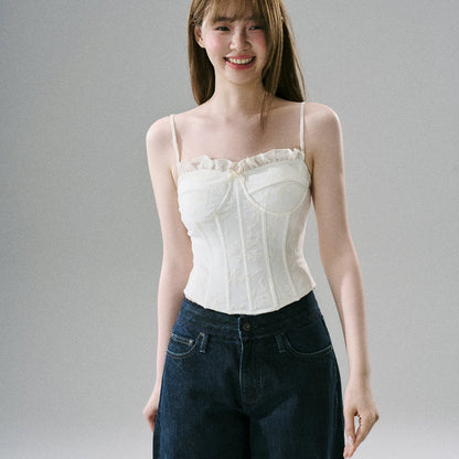 LOST FOREST - White Lace Boned Camisole Top