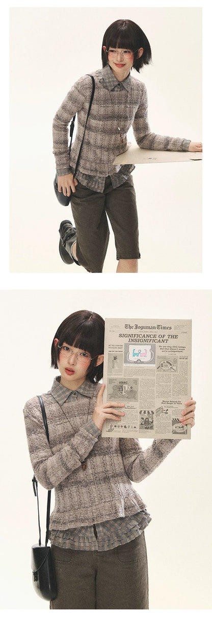 "Sandalwood Violet" Purple Mist Open-Knit Peplum Sweater