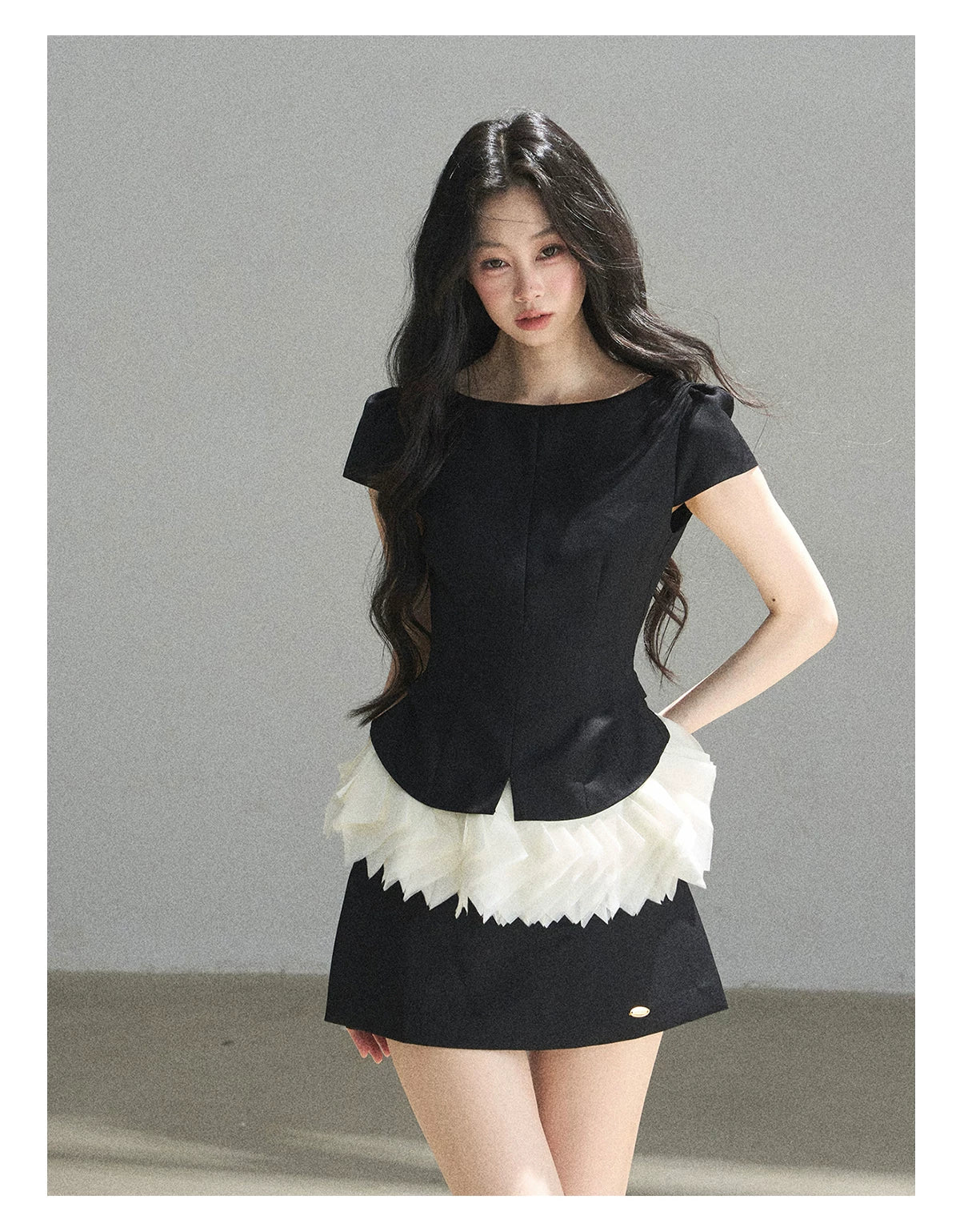 "Her Black & White Poem" Elegant Contrast Two-Piece Set