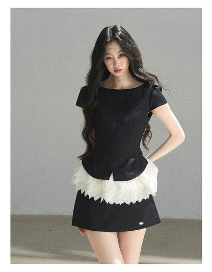 "Her Black & White Poem" Elegant Contrast Two-Piece Set